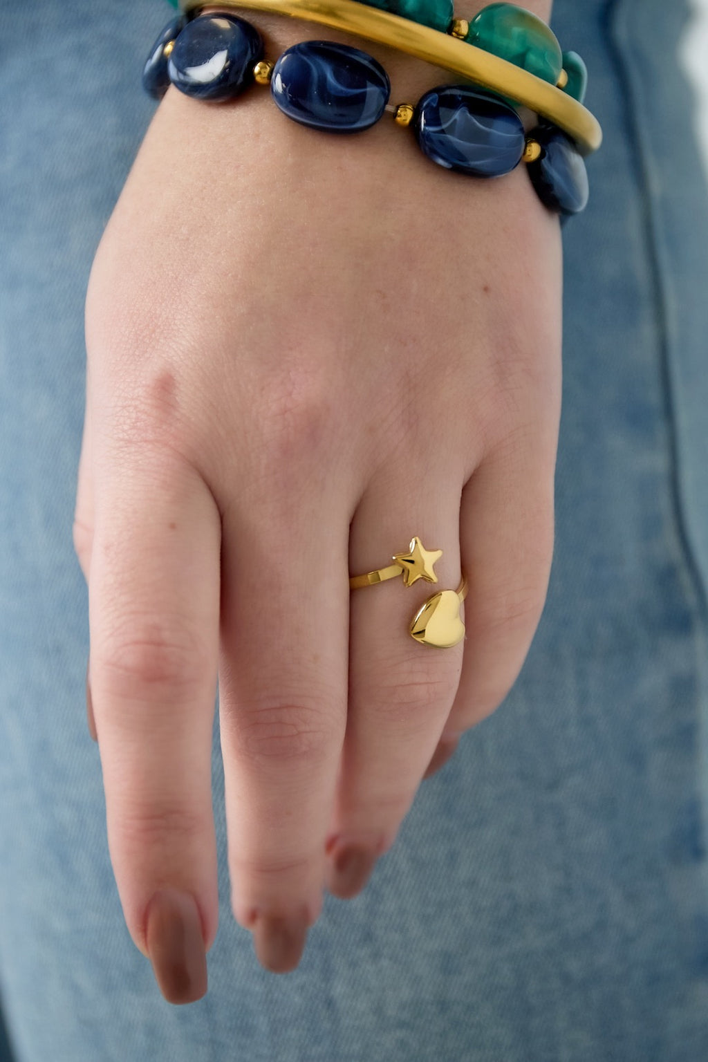 Double heart & star ring