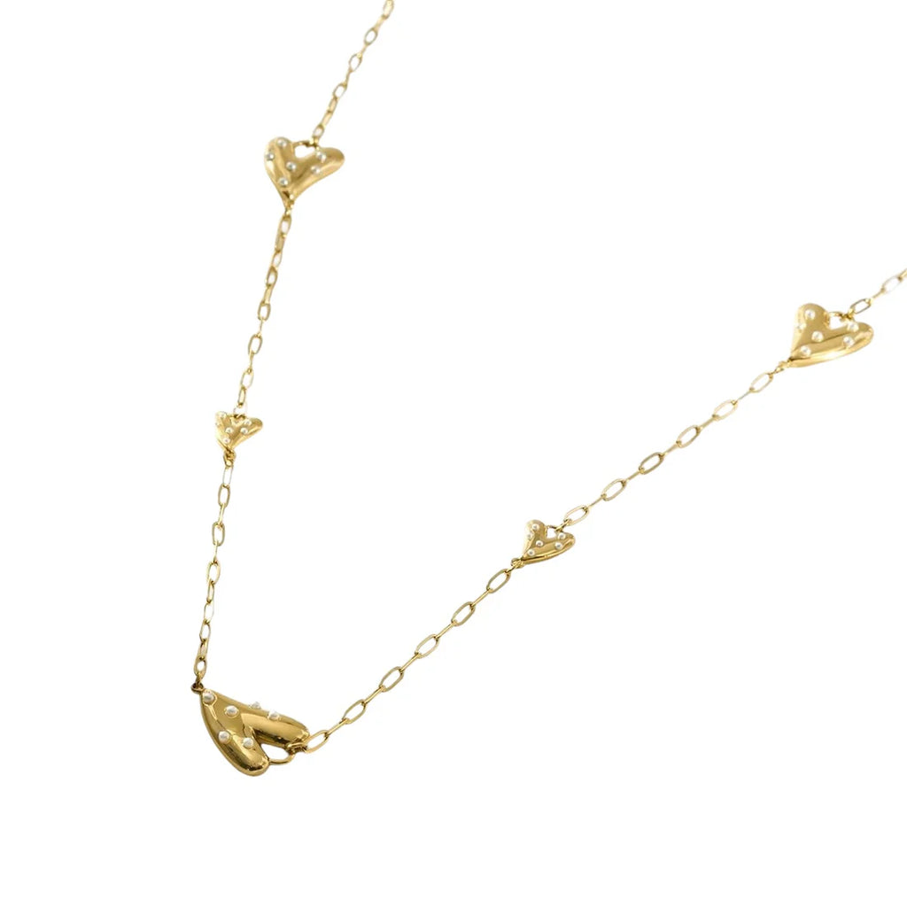 Lange ketting hearts & pearls