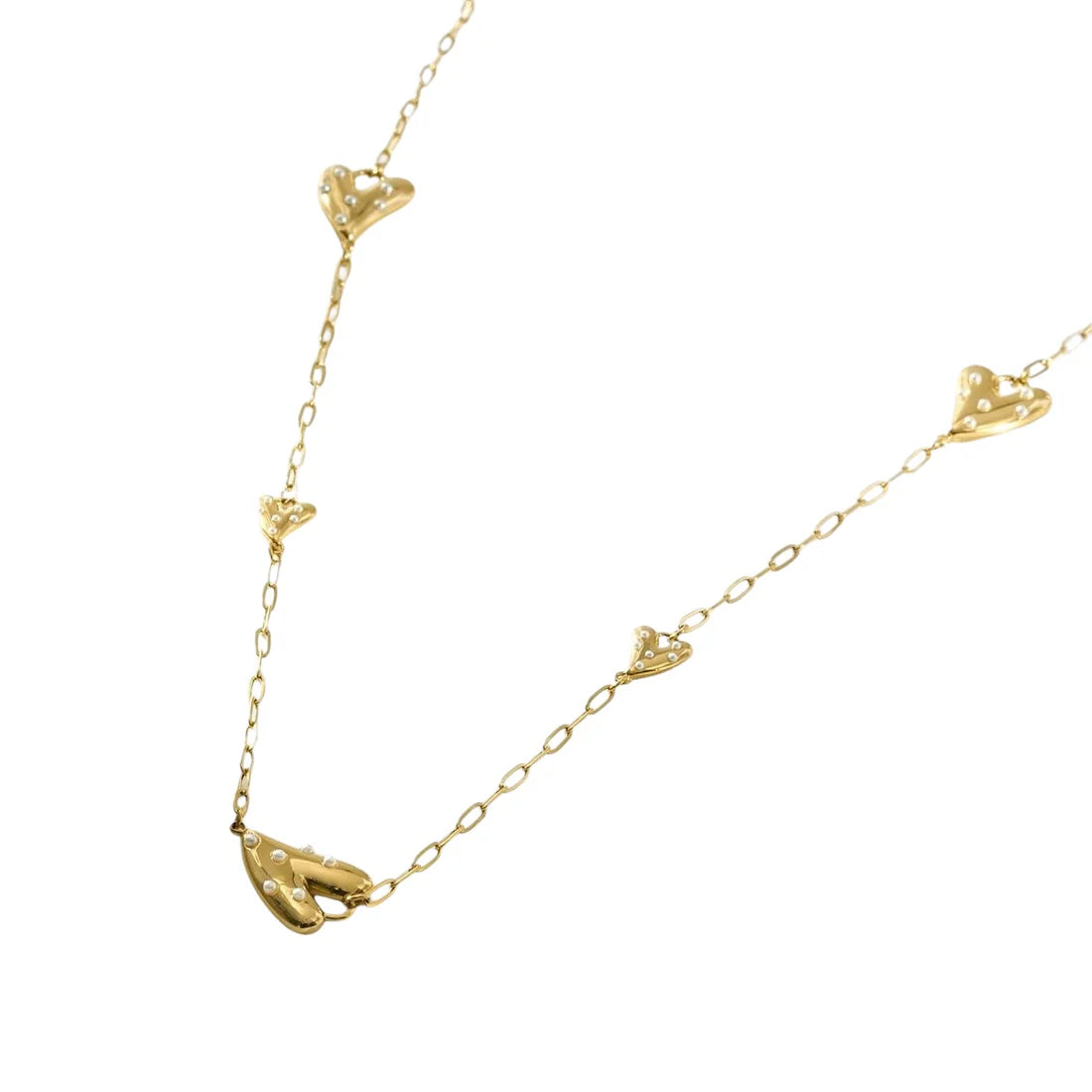Lange ketting hearts & pearls