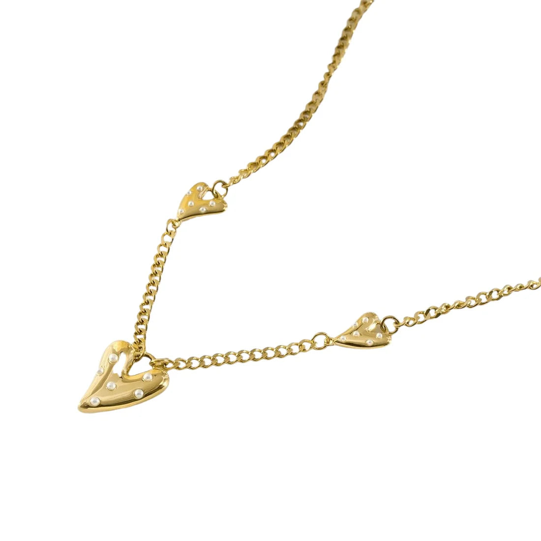 Triple heart & pearls ketting