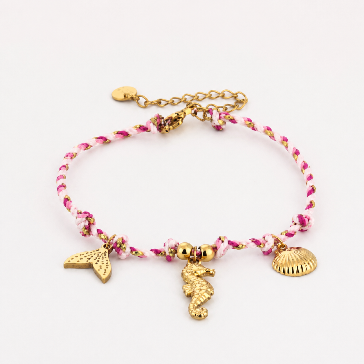 Roze touw bedel armband