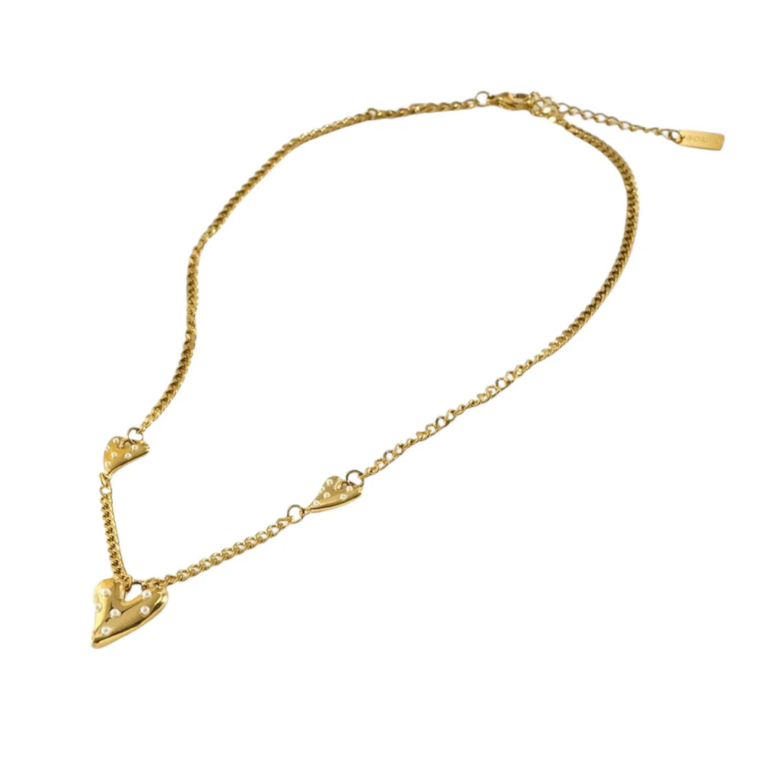 Triple heart & pearls ketting