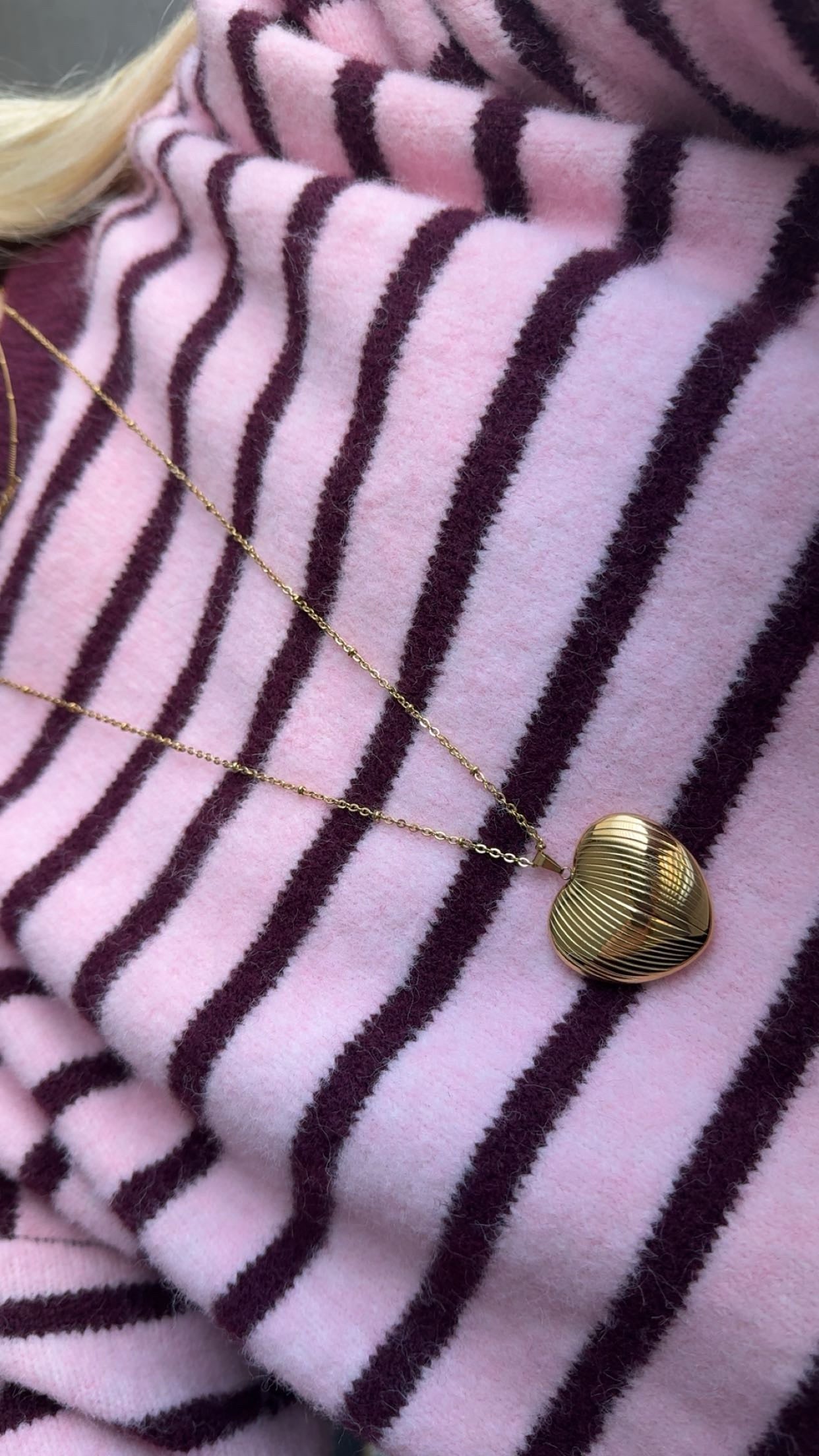 Striped heart lange ketting