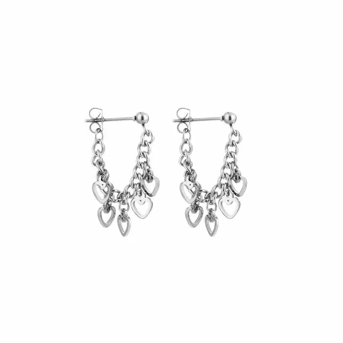 Chain open hearts oorbellen