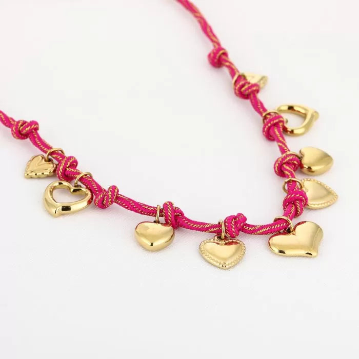 Touw hartjes bedelketting