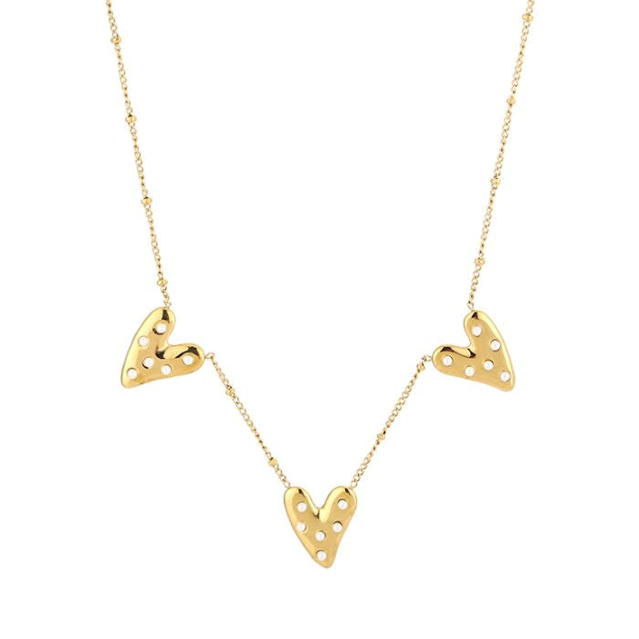 Triple pearly heart ketting