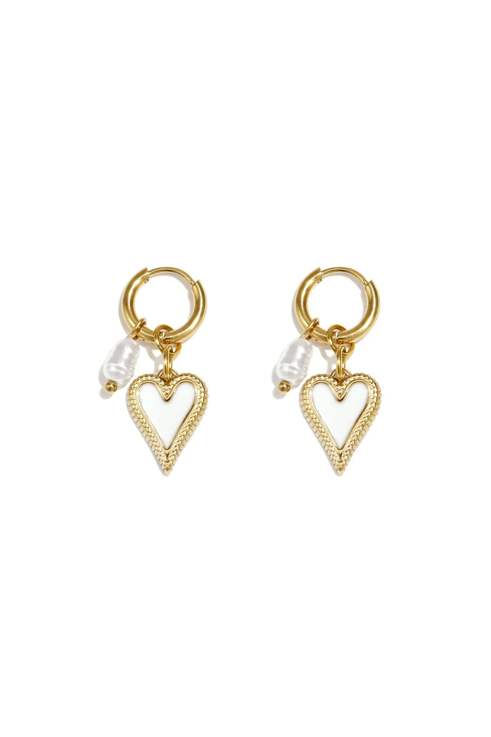 Red heart & pearl oorbellen