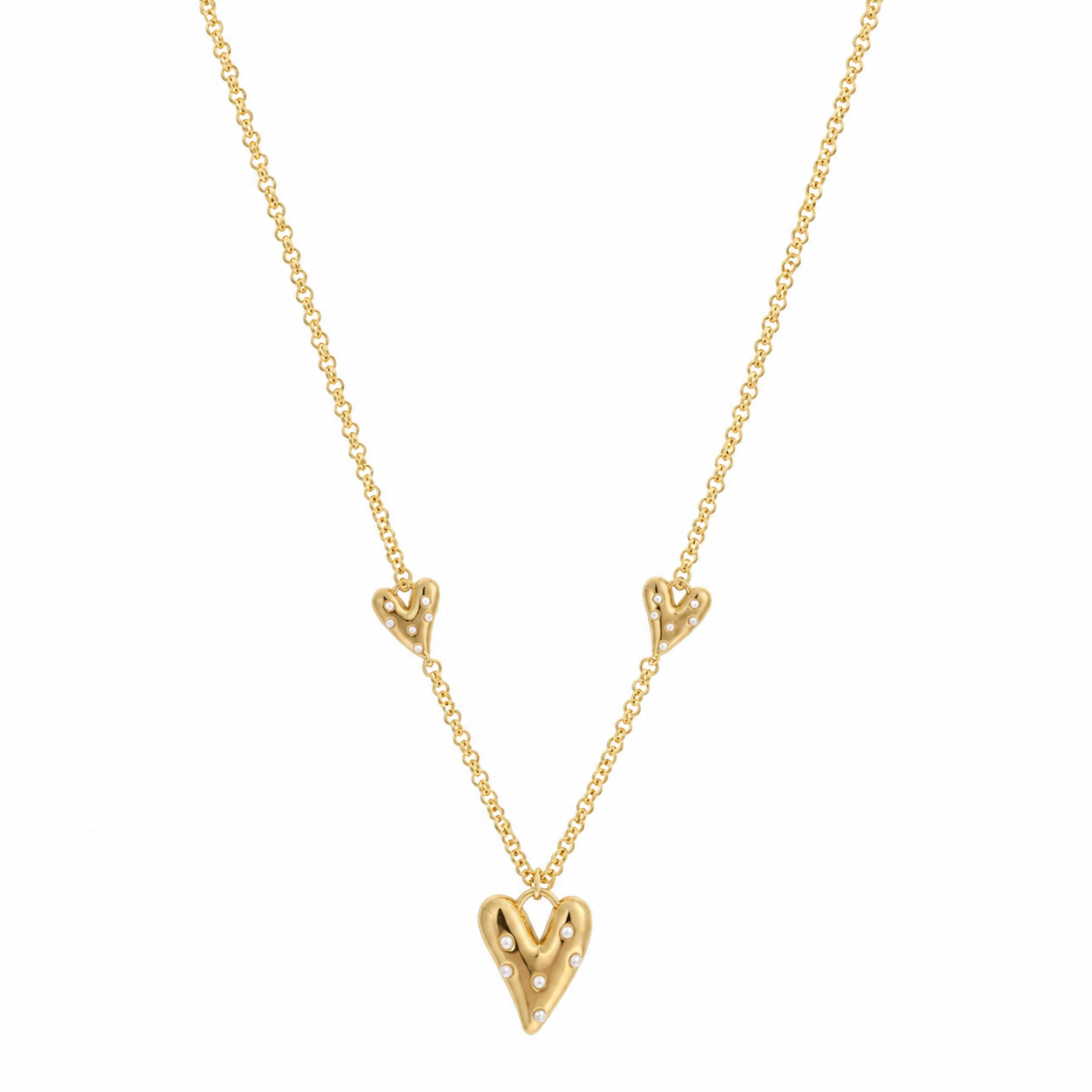 Triple heart & pearls ketting
